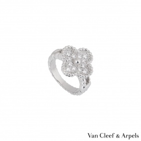 Van Cleef & Arpels White Gold Diamond Alhambra Ring